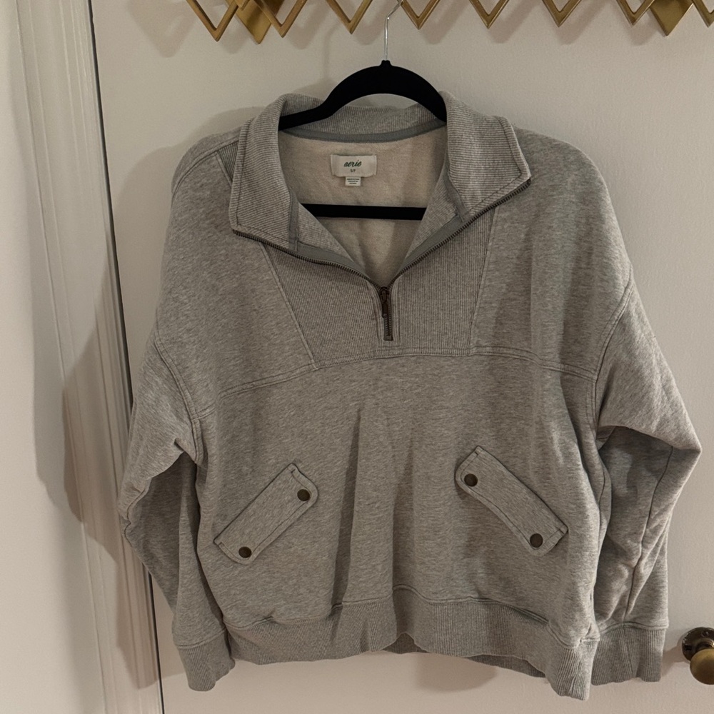 Aerie Gray Quarter-Zip Sweatshirt